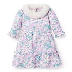 Janie and Jack NWT Floral Faux Fur Collared Ponte Dress